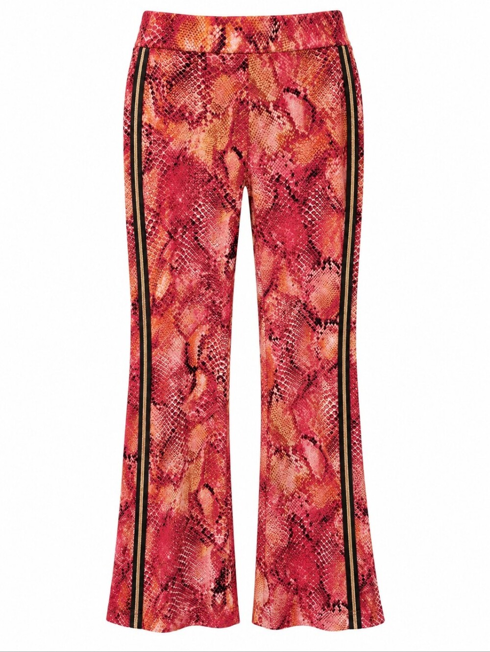 IMAN Global Chic XLP Coral Snakeskin Print Gold Side Trim Wide Leg Pants Casual